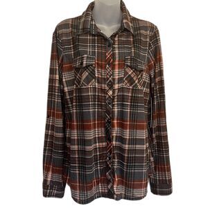 Urban Girl Plaid Shirt XL Brown Burgundy Button Up Y2K Fall Layering Grunge